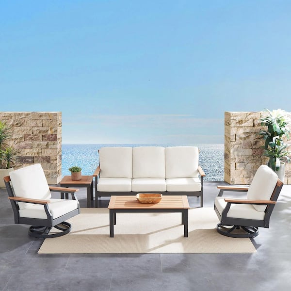 Eastlake White 5-Piece Aluminum Outdoor Dining Set Chairs with Cushions (incle Side Table and Coffee Table)
