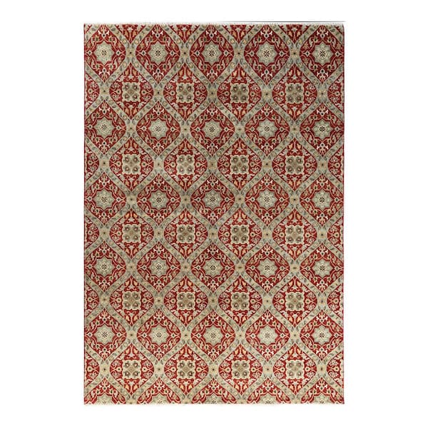 Ikat Red 8 ft. x 10 ft. Floral Wool Indoor Area Rug