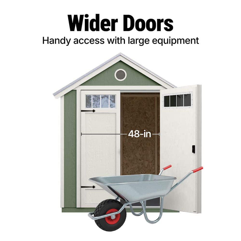 Gray 6' x 8' Wooden Garden Shed with Metal Roof and Shelving