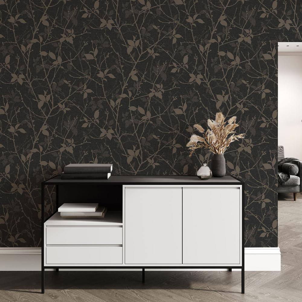 Noir Grey and Gold Floral Non-Pasted Wallpaper