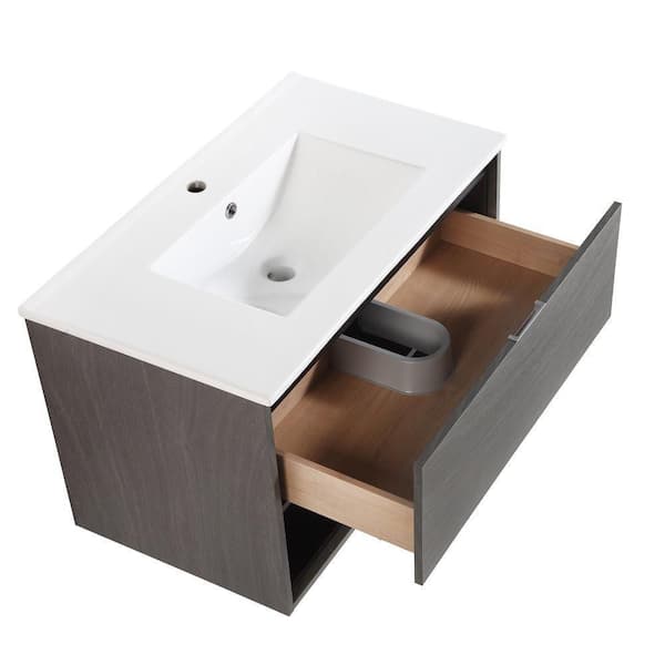 EPOWP 32 in. W x 18. in D. x 20 in. H Bath Vanity in Gray with White Ceramic Top