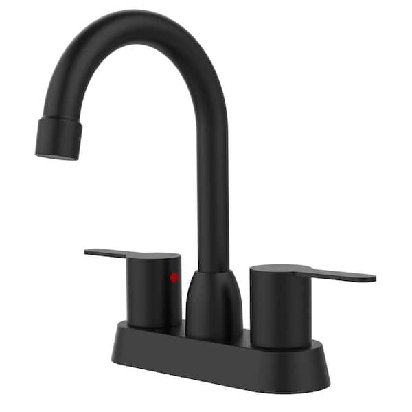 AIMADI 4 in. Centerset Double Handle High Arc Bathroom Faucet with Swivel Spout Brass 3-Hole Bathroom Basin Taps in Matte Black