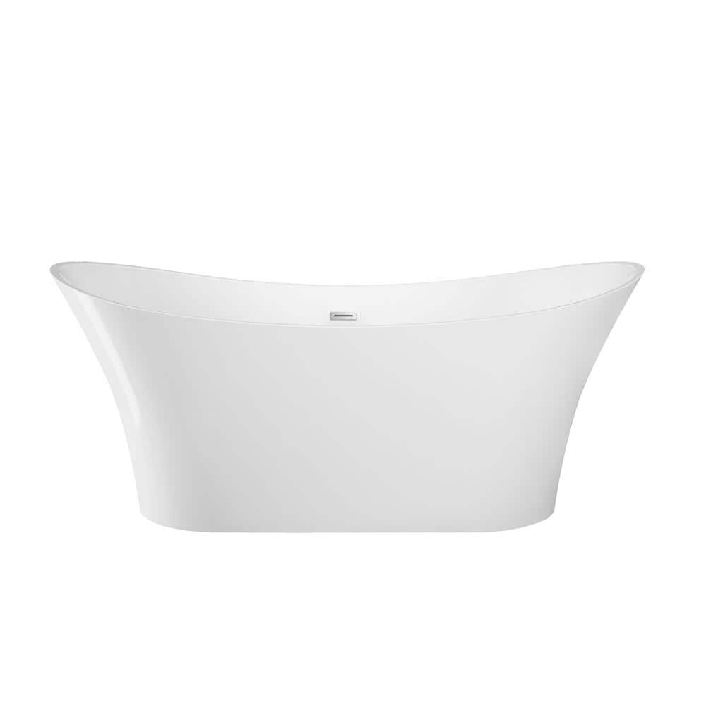 Noreen 69 in. Acrylic Double Slipper Flatbottom Non-Whirlpool Bathtub in White with Integral Drain in Brushed Nickel price history on PriceWatchPro