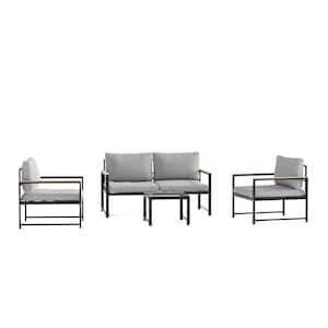 Meg 4-Piece Outdoor Metal Love Seat Patio Conversation Seating Set with Light Gray Cushions