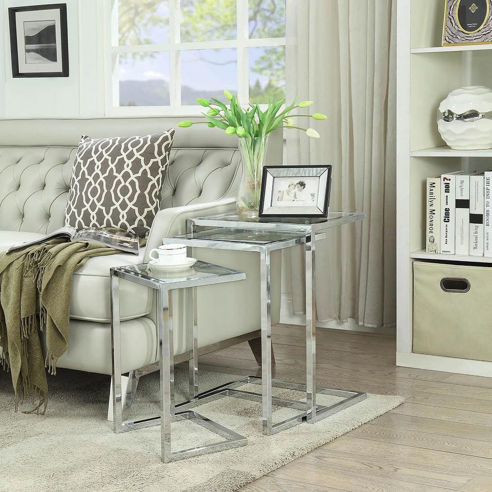 Addison Chrome and Clear Glass Nesting Table Set