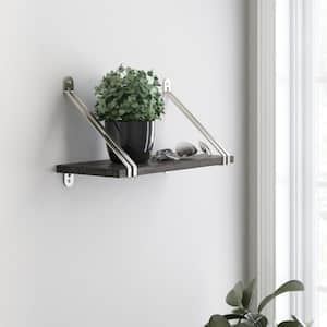 24 in. x 8 in. x 6 in. Dark Stained Solid Pine Decorative Wall Shelf with Nickel Modern Steel Brackets