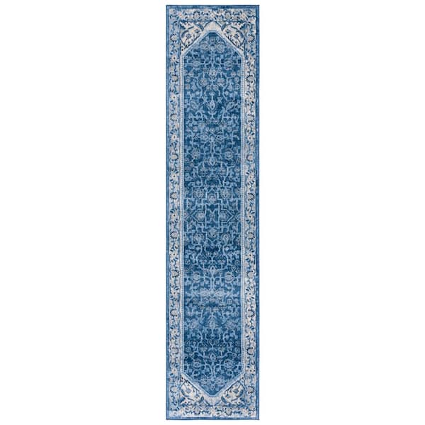 Brentwood 2 ft. x 9 ft. Ivory/Navy Oriental Ornate Border Runner Rug