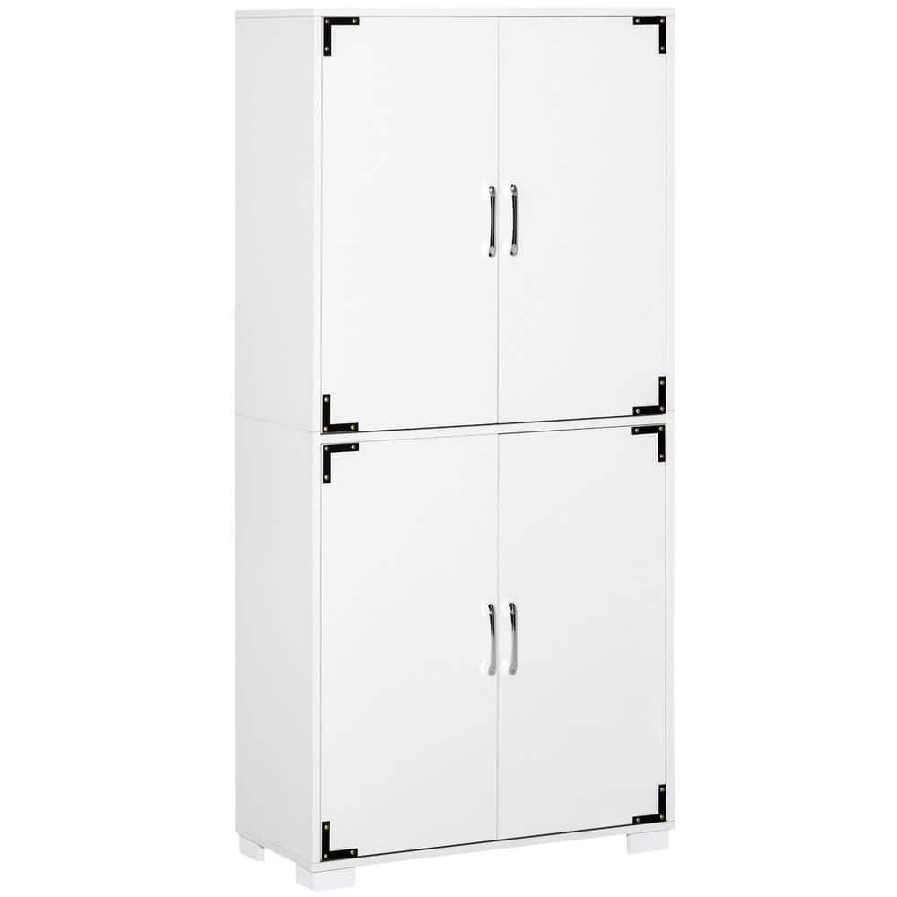 HOMCOM White 4-Door Cabinet Pantry Cupboard with Storage Shelves for ...