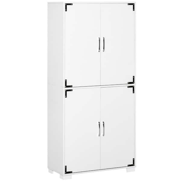 HOMCOM White 4-Door Cabinet Pantry Cupboard with Storage Shelves for Bedroom and Living Room