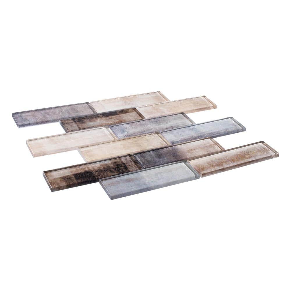 Migdal Camelot Brown 2-in. x 6-in. Brick Joint Wood Look Polished Glass Wal