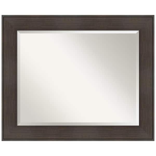 Amanti Art William Rustic Woodgrain 34.25 in. x 28.25 in. Rustic Rectangle Framed Espresso Bathroom Vanity Mirror