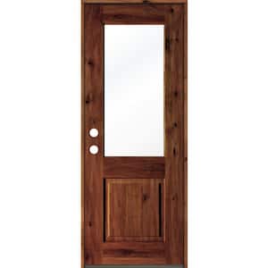 32 in. x 96 in. Rustic Knotty Alder Wood Clear Glass Half-Lite Red Chestnut Stain Right Hand Single Prehung Front Door