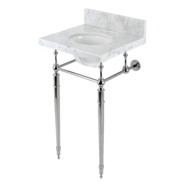 Fauceture 19 in. Marble Console Sink Set with Brass Legs in Marble White/Polished Nickel