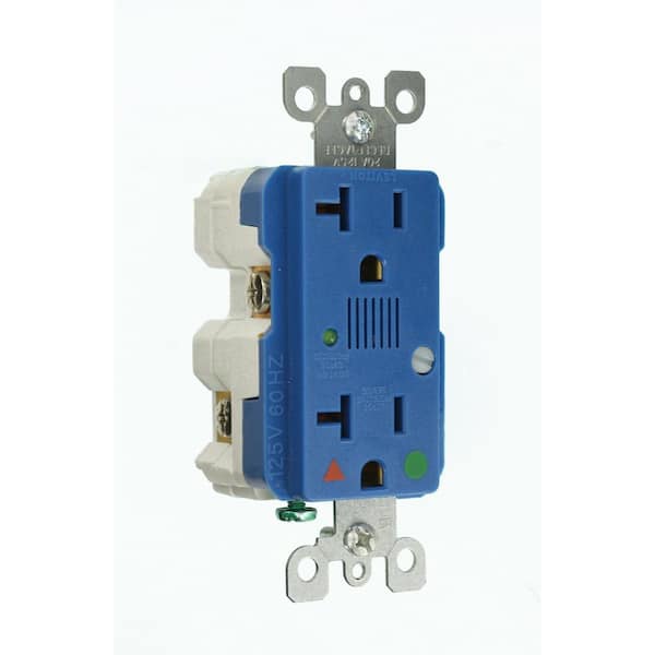 Leviton Decora 20 Amp 125 V Hospital Grade Isolated Ground  Surge Duplex Outlet/Receptacle w/ Alarm, Blue (1-Pack) 8380-IGB