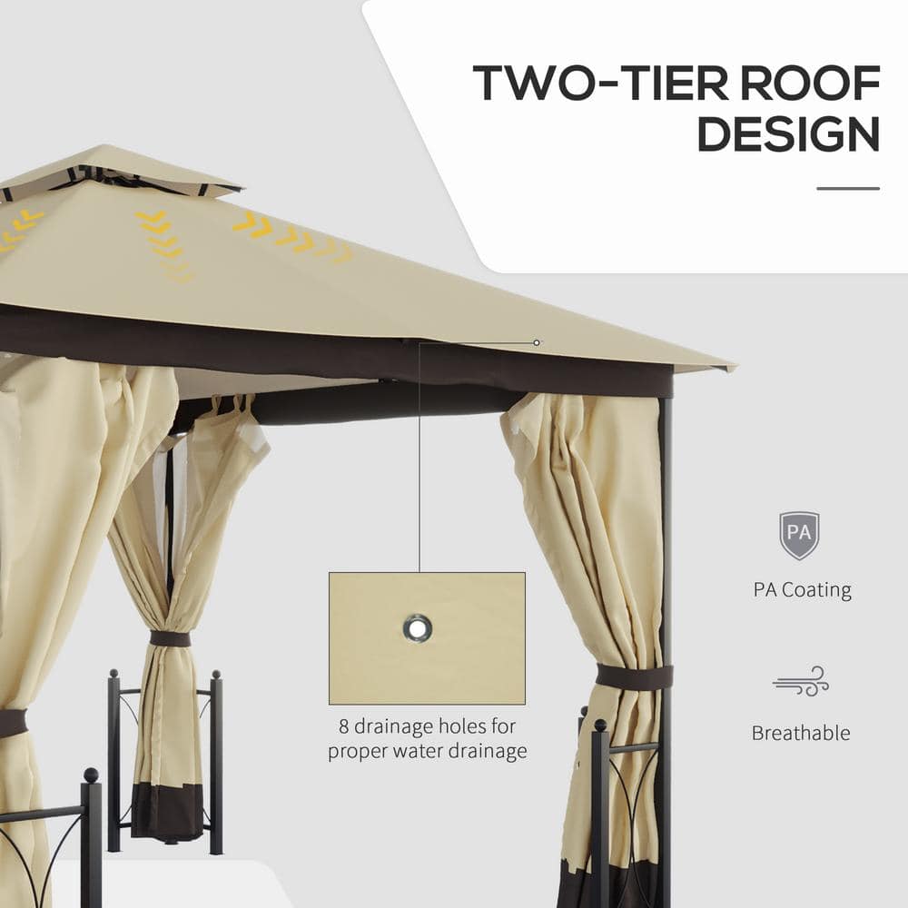 Beige and Black Steel Frame Patio Gazebo with Curtains