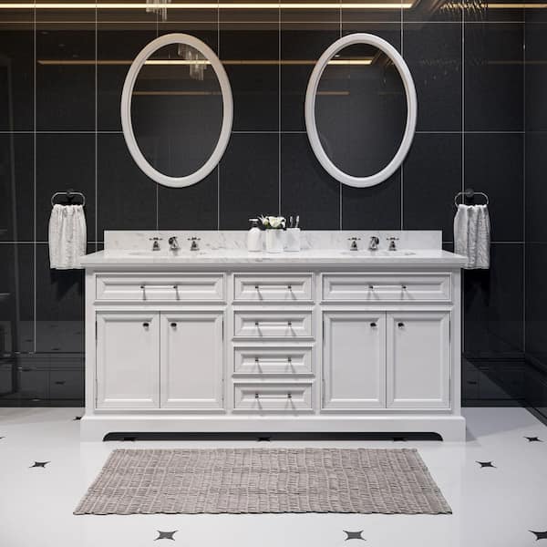 72 in. W x 22 in. D x 34 in. H Bath Vanity in White with Marble Vanity Top in Carrara White with White Basin