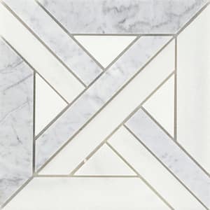 Alluro Silver 9.02 in. x 9.02 in. Basketweave Polished Marble Mosaic Tile (0.564 sq. ft./Each, Case of 10 Pieces)