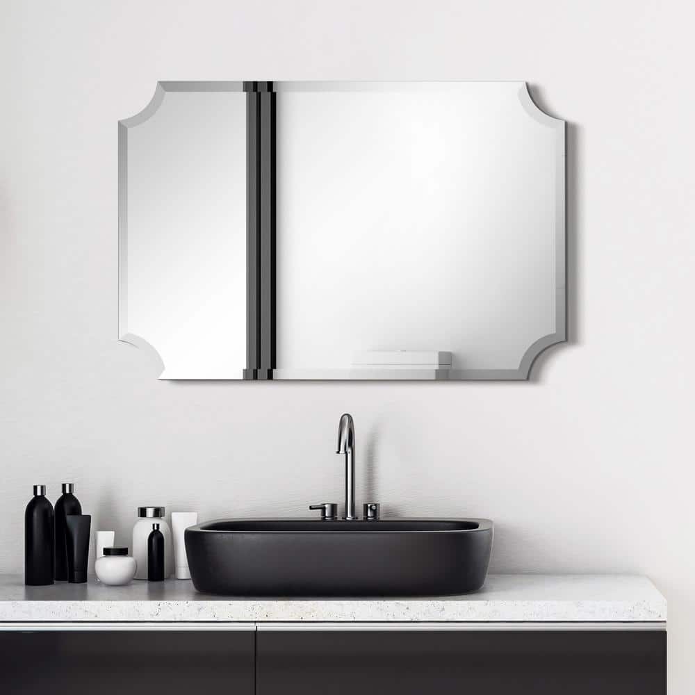 Elegant Frameless Scalloped 24x36 Rectangular Wall Mirror