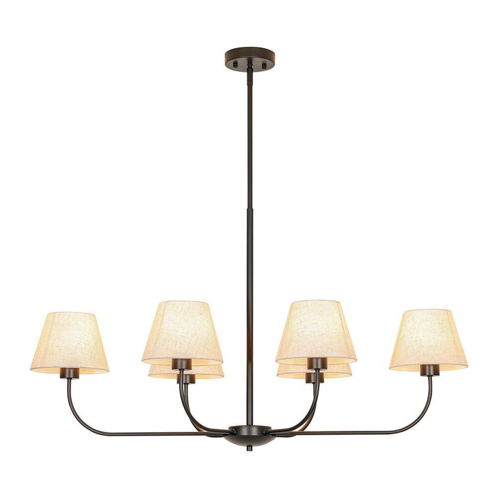 Kandras 39.37 in. 6-Light Modern Farmhouse Black Linear Chandelier with Linen Fabric Shades price history on PriceWatchPro