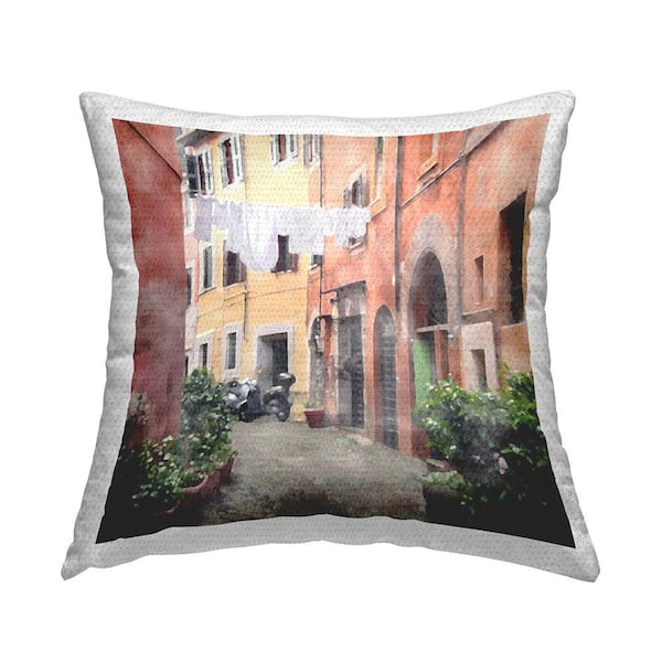 Italy Street Architecture Multi-Color Square Outdoor Throw Pillow
