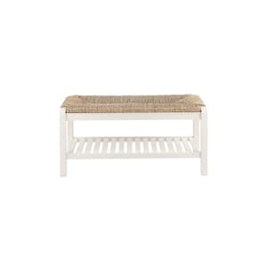 Dorsey Ivory Wood Entryway Bench with Rush Seat (37.99 in. W x 17.72 in. H)