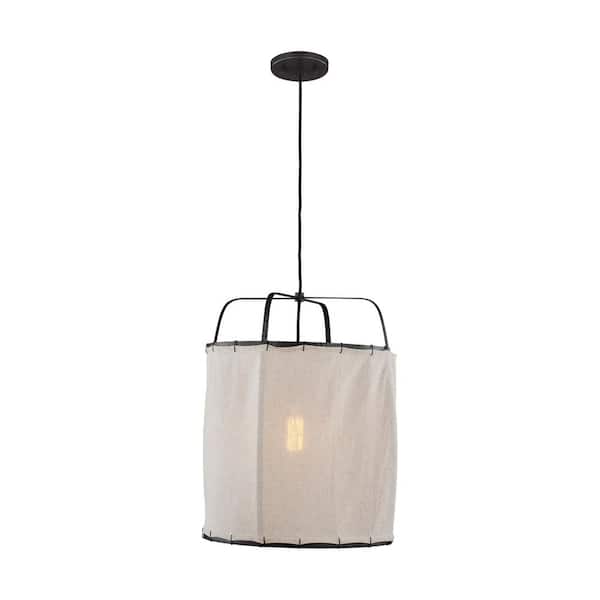 Generation Lighting ED Ellen DeGeneres Crafted by Generation Lighting Dunne 1-Light Aged Iron Pendant with Hand-Sewn Natural Linen Shade