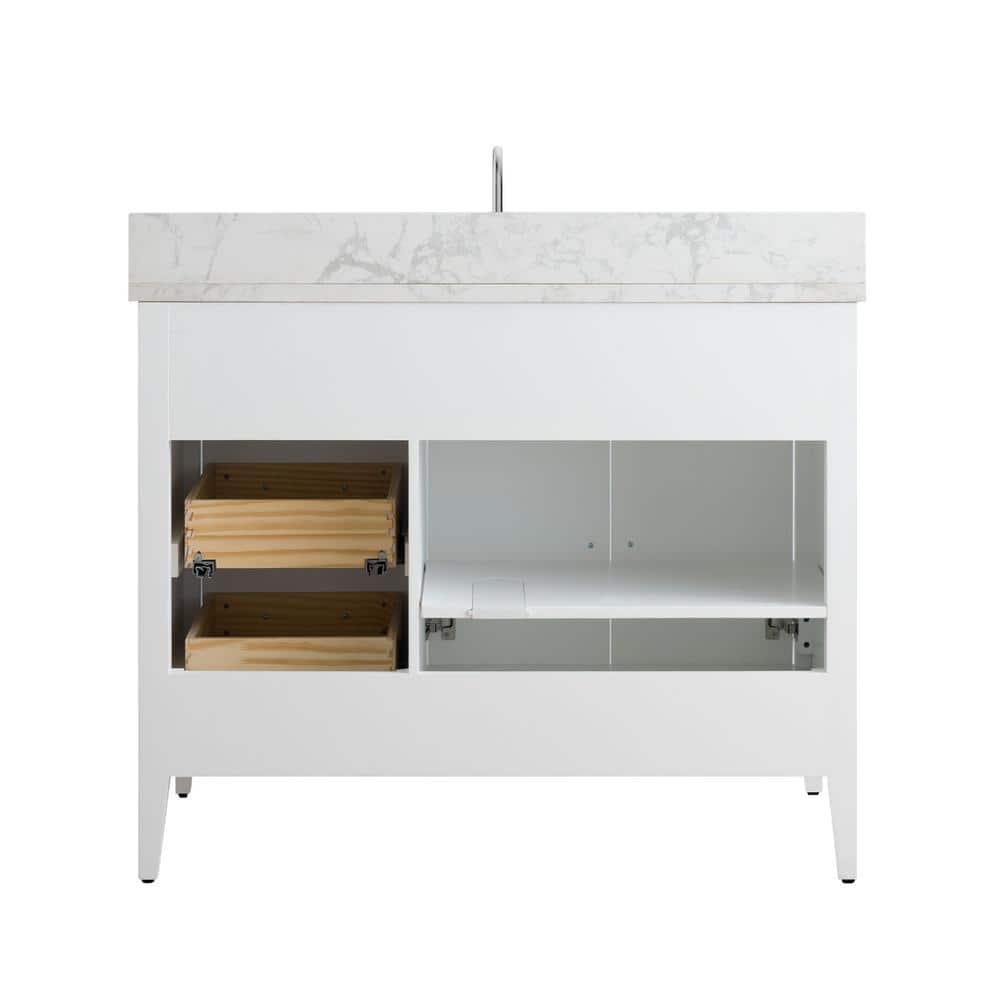42'' White MDF Freestanding Single Bathroom Vanity with Engineered Marble Top