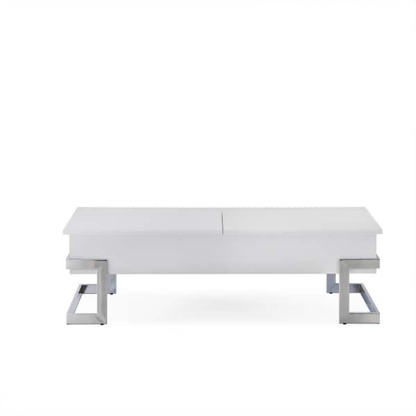 Acme Furniture Calnan 47 in. White/Chrome Large Rectangle Wood Coffee Table with Lift Top