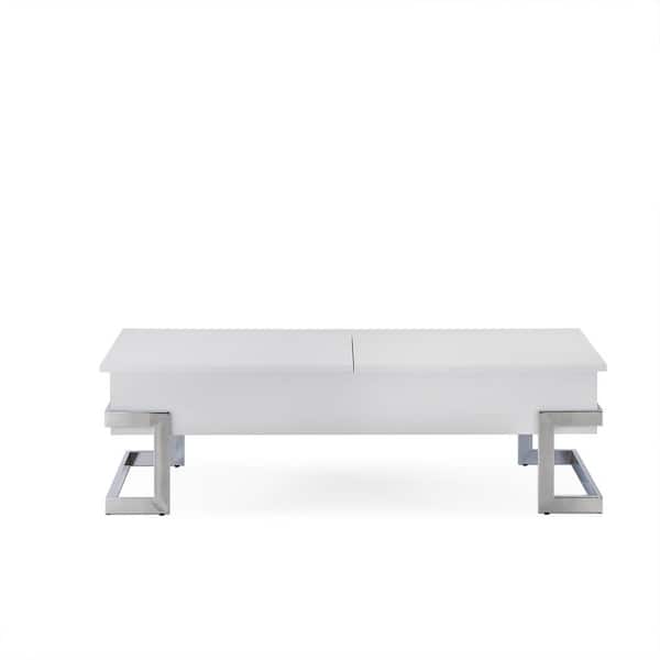 Acme Furniture Calnan 47 in. White and Chrome Rectangle Wood Coffee Table with Storage Compartments
