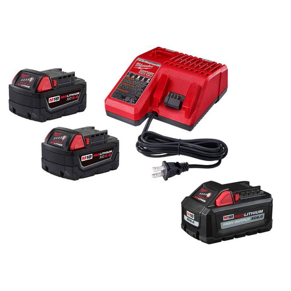 Milwaukee M18 18-Volt Lith-Ion High Output Battery Pack 6. 0Ah w/ (2) 5.0 AhBattery & Charger Kit