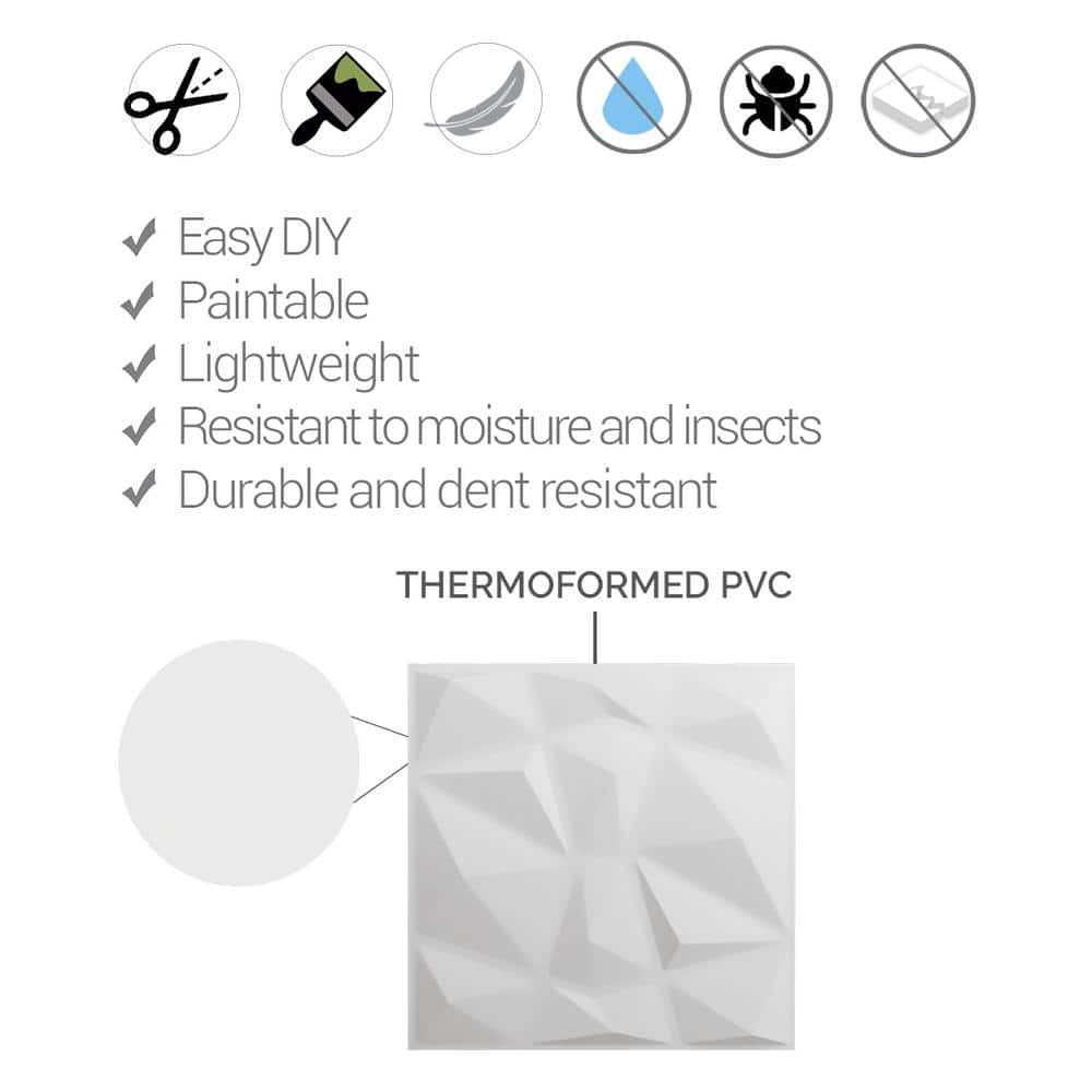 Emery White PVC 3D Textured Wall Panel 19.63" x 19.63"