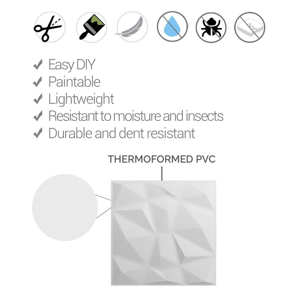 White Textured PVC 3D Decorative Wall Panels, 20-Pack