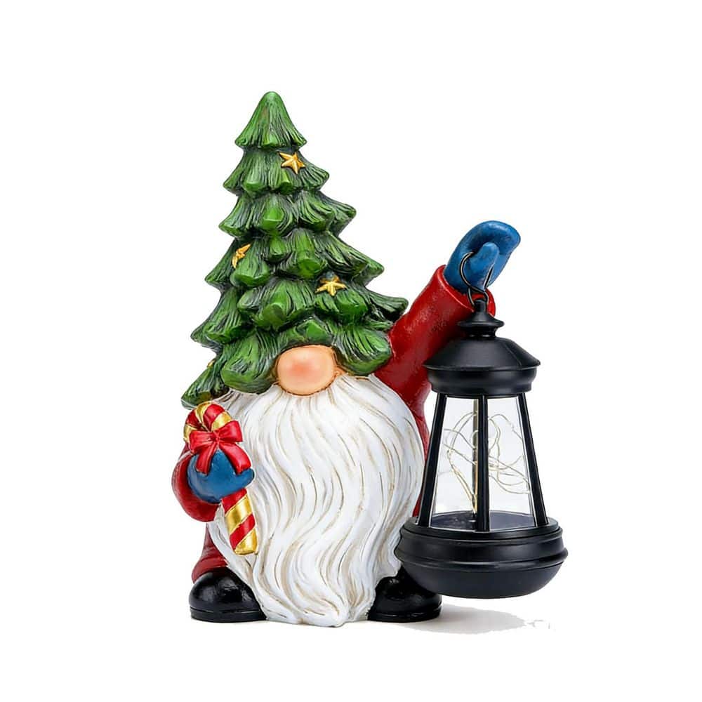 6 in. x 10 in. Green Resin Solar Christmas Xmas Tree Gnome Garden