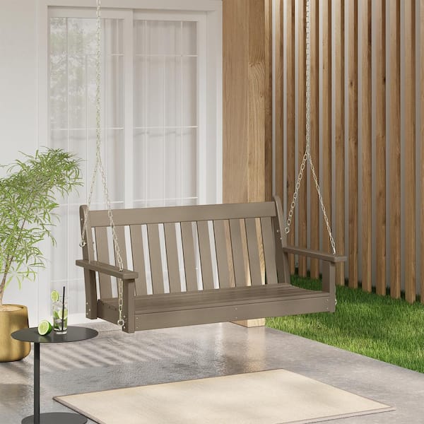 Laguna Outdoor Patio Weather Resistant Poly Plastic 51" 2-Person Hanging Porch Swing in Weathered Wood