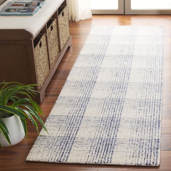 Ebony 2 ft. x 8 ft. Ivory/Blue Gradient Tile Runner Rug