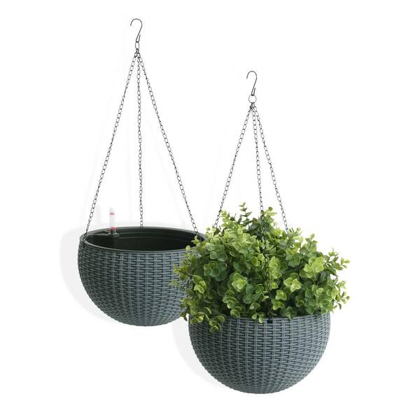 algreen self watering wicker gray plastic hanging planter 2 pack 14227 the home depot williams sonoma fruit basket