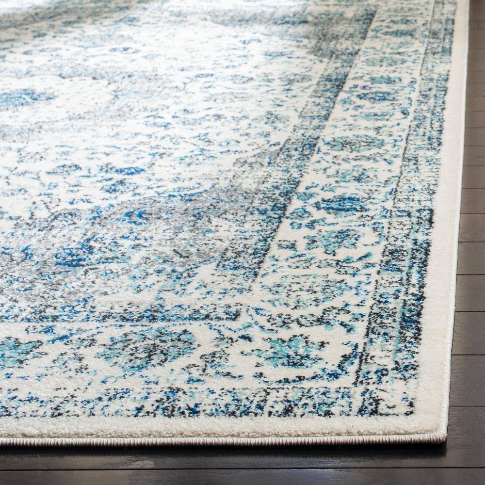 Ivory and Grey High Pile Synthetic Rectangular Area Rug