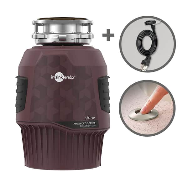 InSinkErator Evolution 1300, 3/4 HP Garbage Disposal with EZ Connect Power Cord and Dual Outlet Switch in Satin Nickel