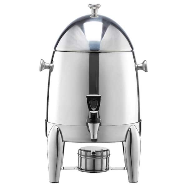 Stainless Steel 2.7 Gal. Beverage Dispenser with Alcohol Burner, Spigot & Ice Tube for Hot & Cold Drinks