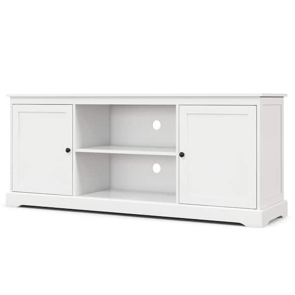 ANGELES HOME 58 in. W White Entertainment Center with 2-Drawer Fits TV's up to 65 in.with 2 Cabinets and Adjustable Shelves
