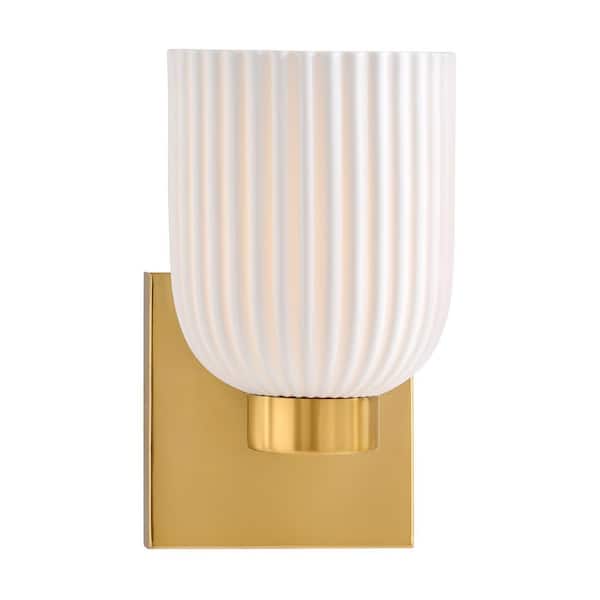 Savoy House Breegan Jane by Savoy House Isla Blanca 1-Light Warm Brass Wall Sconce with Textured Translucent  White Porcelain Shade