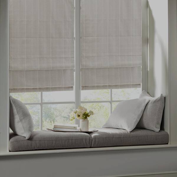 Madison Park - Galen Basketweave Cordless Roman Shade Collection - 35x64 Blackout - Ivory