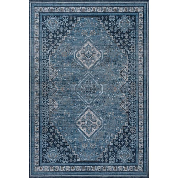 Dalyan Geometric Medallions Machine-Washable Blue/Gray 4 ft. x 6 ft. Area Rug