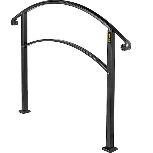 VEVOR Handrails Fit 1 to 3 Steps Stair Railing Wrought Iron Handrail Front Porch Hand Rail for Outdoor Steps, Black