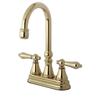 Governor 2-Handle Deck Mount Gooseneck Bar Prep Faucets in Polished Brass