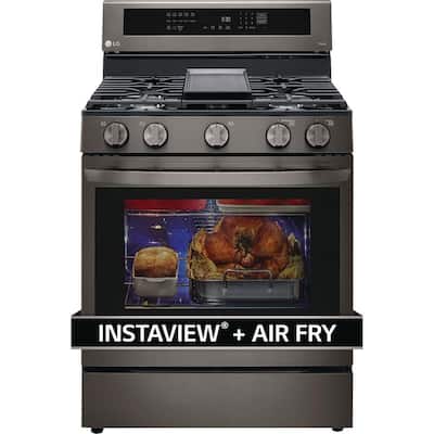 5.8 cu. ft. Smart True Convection InstaView Gas Range Single Oven with Air Fry in PrintProof Black Stainless Steel
