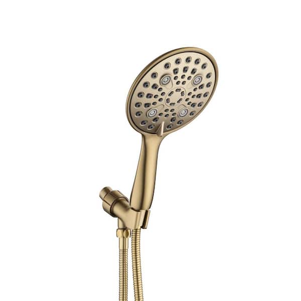 Lukvuzo High-Pressure 8-Spray Wall Mount Handheld Shower Head GPM with Hose and Hose Bracket in Brushed Gold