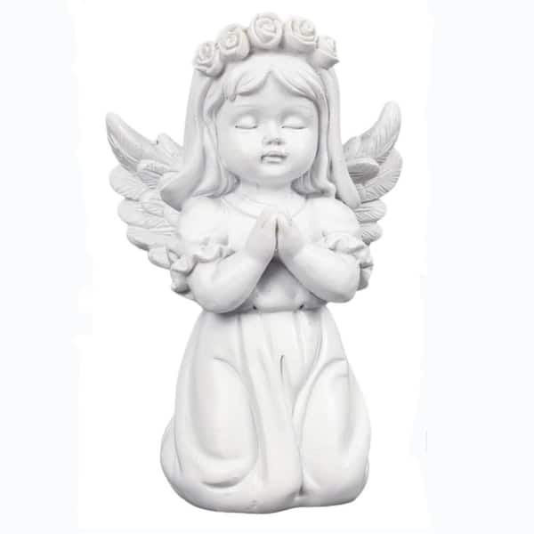 White 2 in. x 4 in. Resin Praying Little Angel Statue