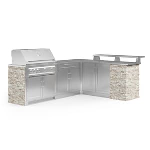 Signature Series 104.21 in. x 34.6 in. x 45.65 in. Natural Gas Outdoor Kitchen 8-Piece SS Cabinet Set with Grill