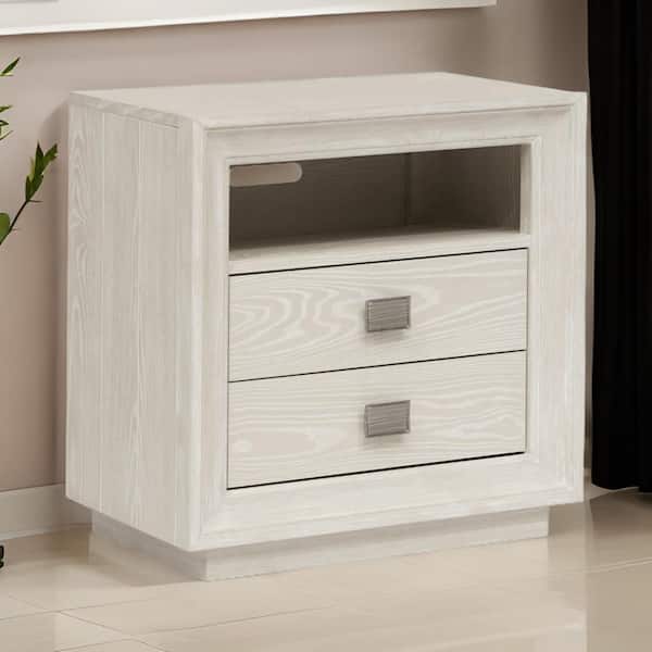Maxi Beige 2-Drawers 28 in. Nightstand with Metal Handles